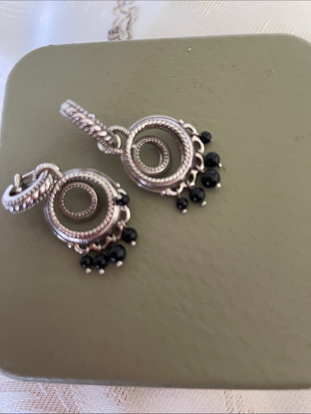 Judith Ripka Silver Circle Drop Earrings with Black Beads